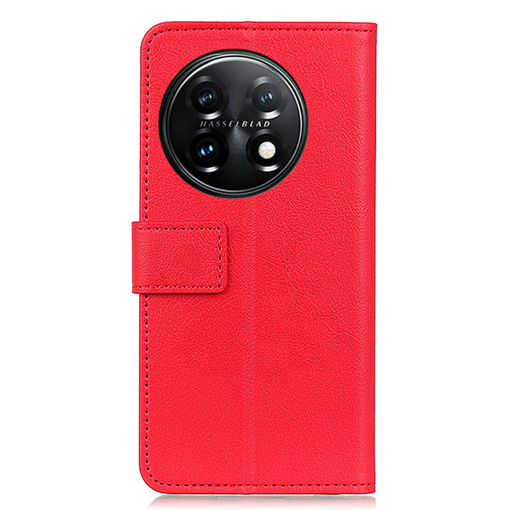 Leather Phone Case for OnePlus 11 5G, Phone Stand Shell Anti-scratch Textured Flip Wallet Cover - Red