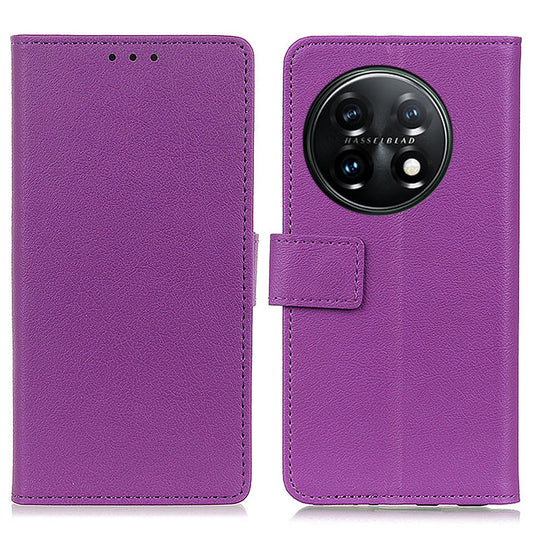 Leather Phone Case for OnePlus 11 5G, Phone Stand Shell Anti-scratch Textured Flip Wallet Cover - Purple
