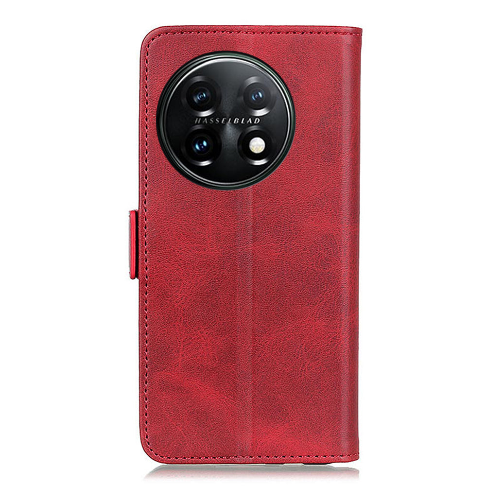 For OnePlus 11 5G Phone Cover Magnetic Wallet Foldable Stand Anti-dust Cowhide Texture PU Leather Case - Red