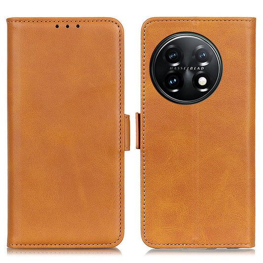 For OnePlus 11 5G Phone Cover Magnetic Wallet Foldable Stand Anti-dust Cowhide Texture PU Leather Case - Yellow