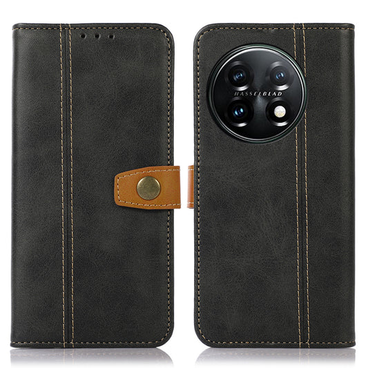 For OnePlus 11 5G Calf Texture Leather Phone Protector Shell Magnetic Clasp Phone Case Stand Wallet - Black