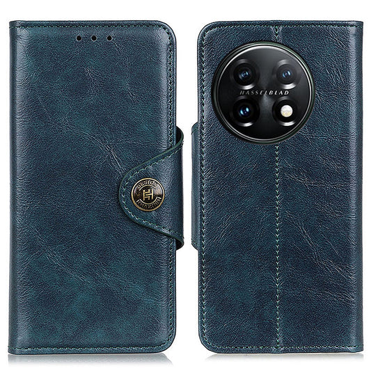 KHAZHEN For OnePlus 11 5G Flip Phone Cover Textured PU Leather Wallet Stand Shockproof Case - Blue