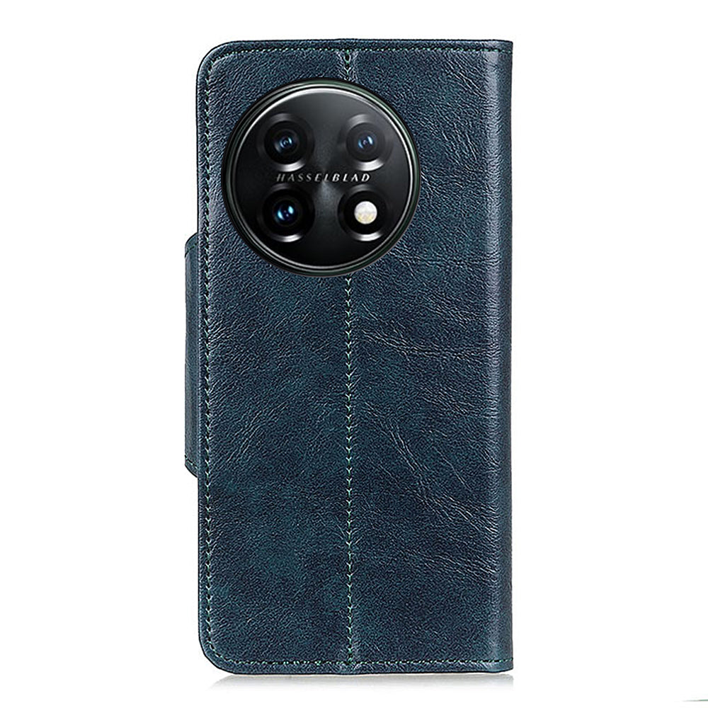 KHAZHEN For OnePlus 11 5G Flip Phone Cover Textured PU Leather Wallet Stand Shockproof Case - Blue