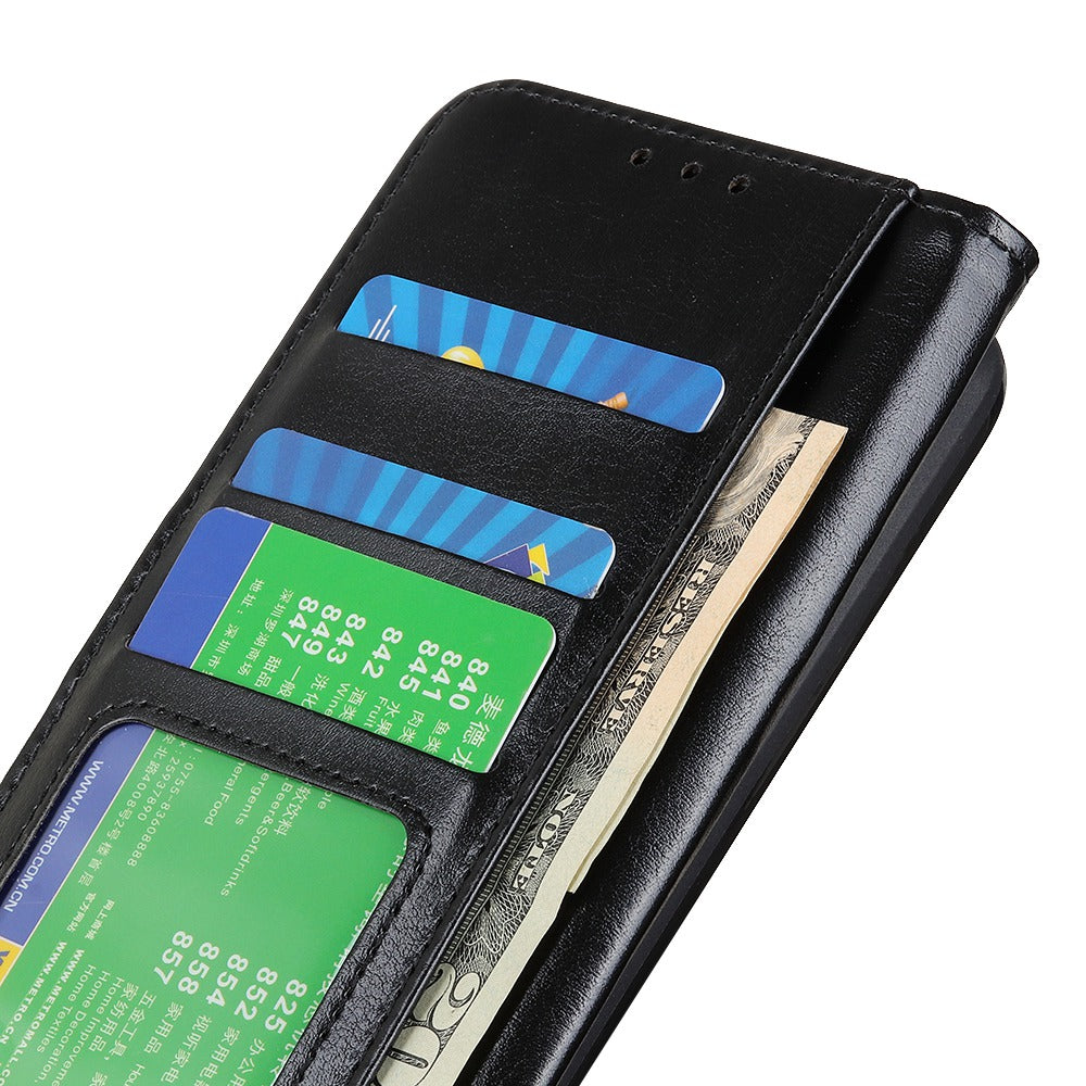 Phone Stand Case Wallet for OnePlus 11 5G, Crazy Horse Texture Magnetic Clasp PU Leather + TPU Shockproof Cover - Black