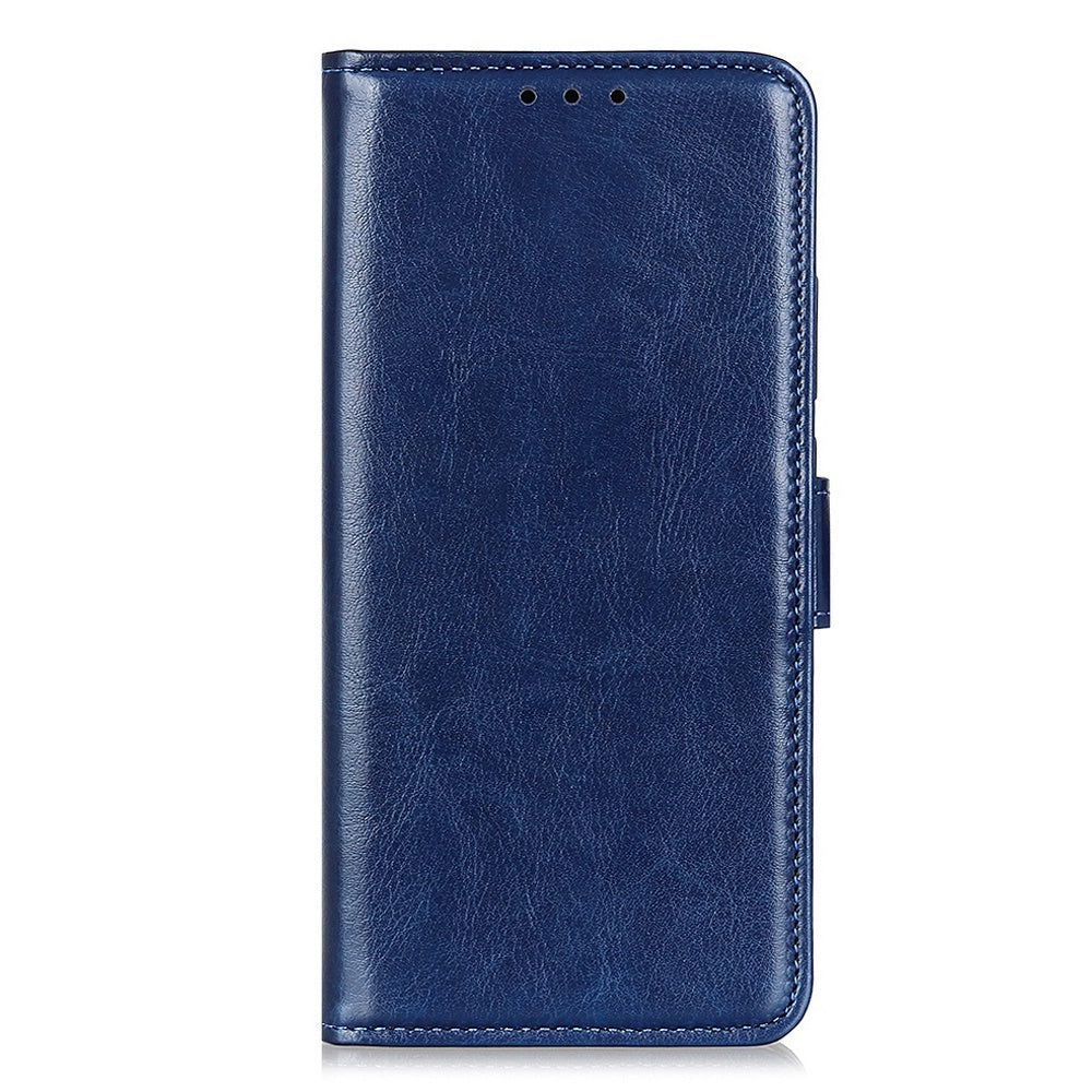 Phone Stand Case Wallet for OnePlus 11 5G, Crazy Horse Texture Magnetic Clasp PU Leather + TPU Shockproof Cover - Blue