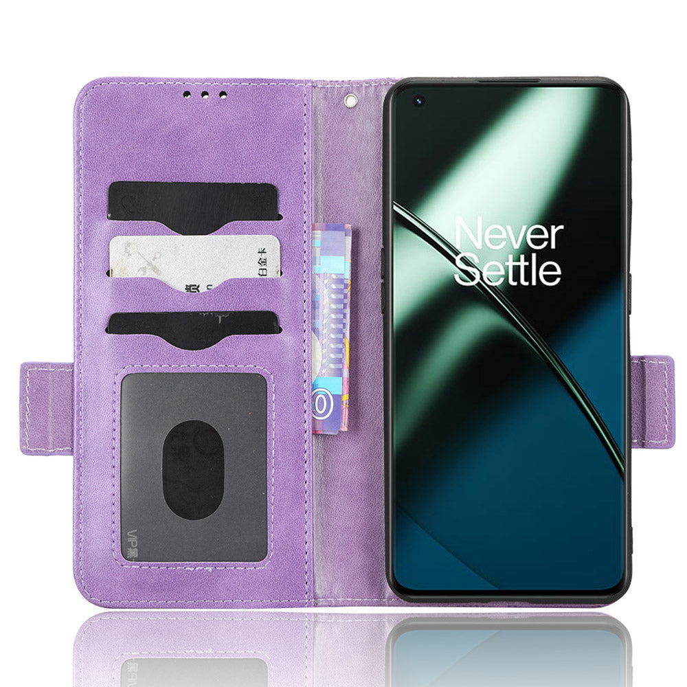 For OnePlus 11 5G Cell Phone Case Imprinted Triangle Pattern Phone Cover PU Leather Wallet with Wrist Strap - Purple