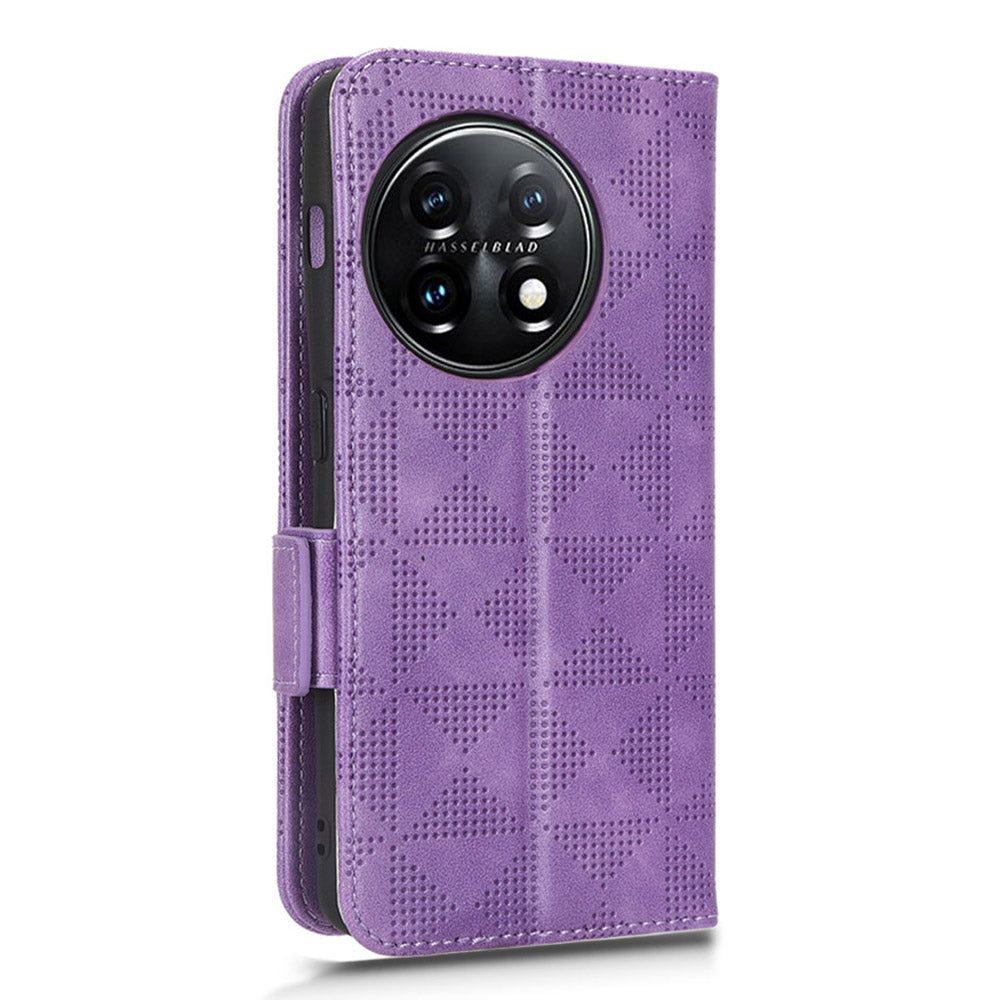 For OnePlus 11 5G Cell Phone Case Imprinted Triangle Pattern Phone Cover PU Leather Wallet with Wrist Strap - Purple