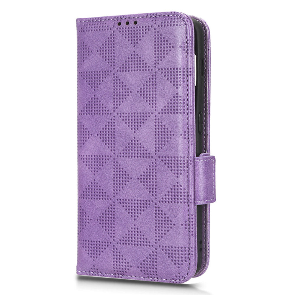 For OnePlus 11 5G Cell Phone Case Imprinted Triangle Pattern Phone Cover PU Leather Wallet with Wrist Strap - Purple