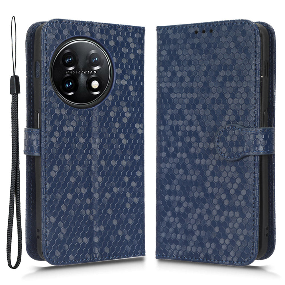 Phone Shell Case for OnePlus 11 5G, Imprinted Dot Pattern Wallet Stand PU Leather Shockproof Cover - Dark Blue