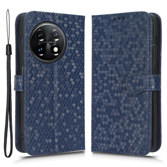Phone Shell Case for OnePlus 11 5G, Imprinted Dot Pattern Wallet Stand PU Leather Shockproof Cover - Dark Blue