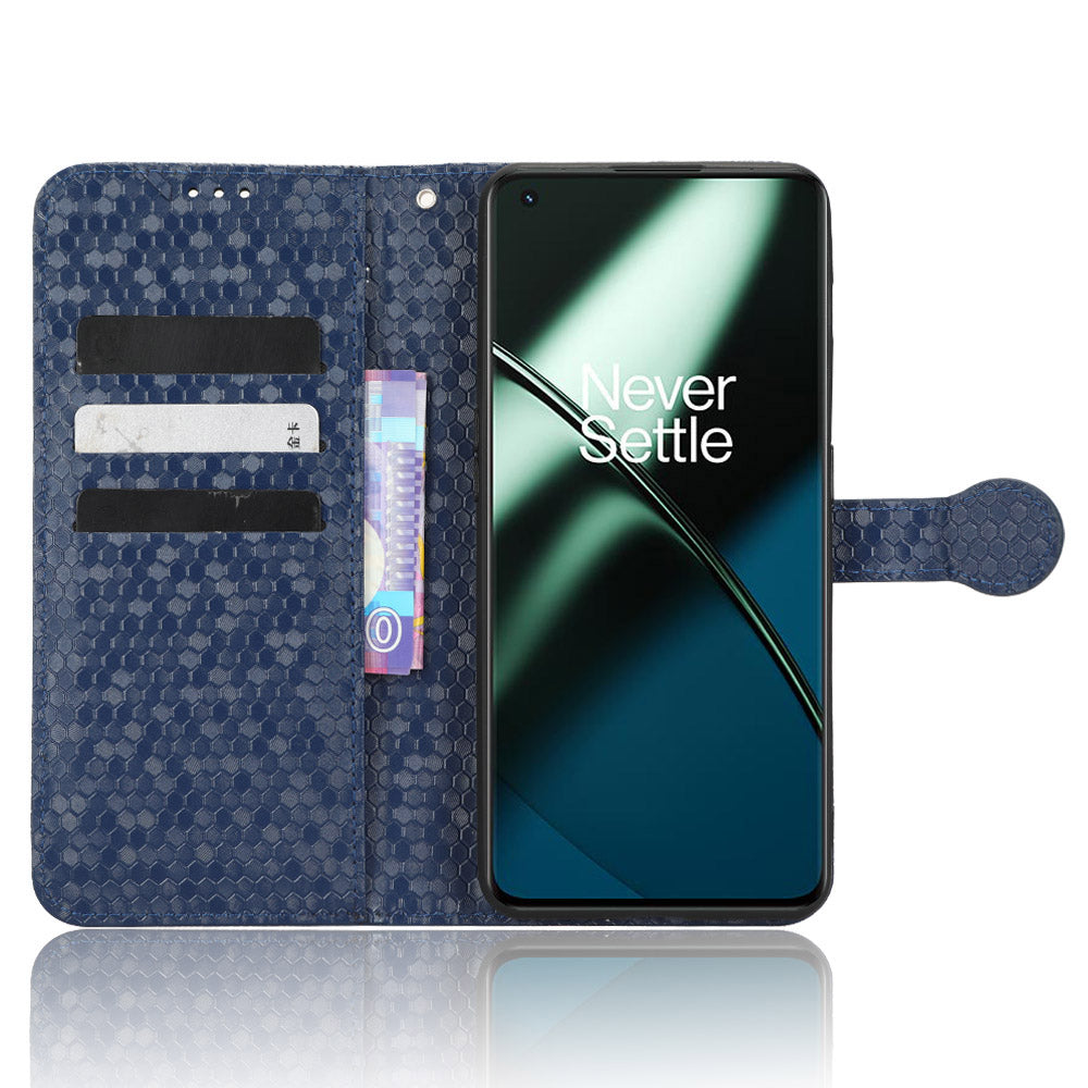 Phone Shell Case for OnePlus 11 5G, Imprinted Dot Pattern Wallet Stand PU Leather Shockproof Cover - Dark Blue