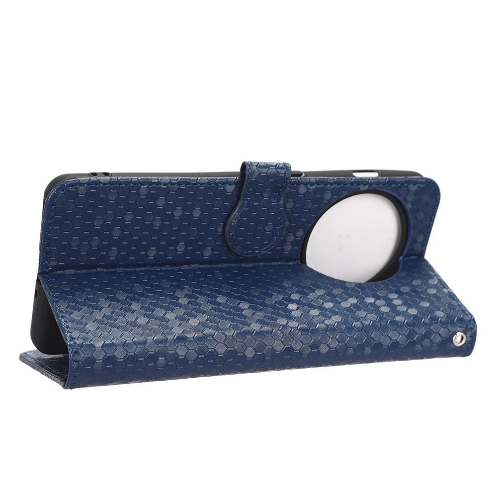 Phone Shell Case for OnePlus 11 5G, Imprinted Dot Pattern Wallet Stand PU Leather Shockproof Cover - Dark Blue