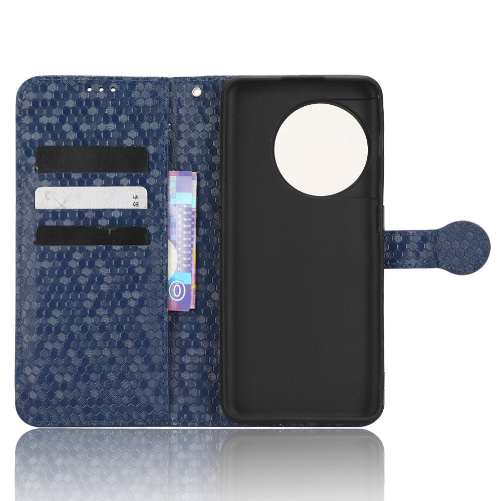 Phone Shell Case for OnePlus 11 5G, Imprinted Dot Pattern Wallet Stand PU Leather Shockproof Cover - Dark Blue