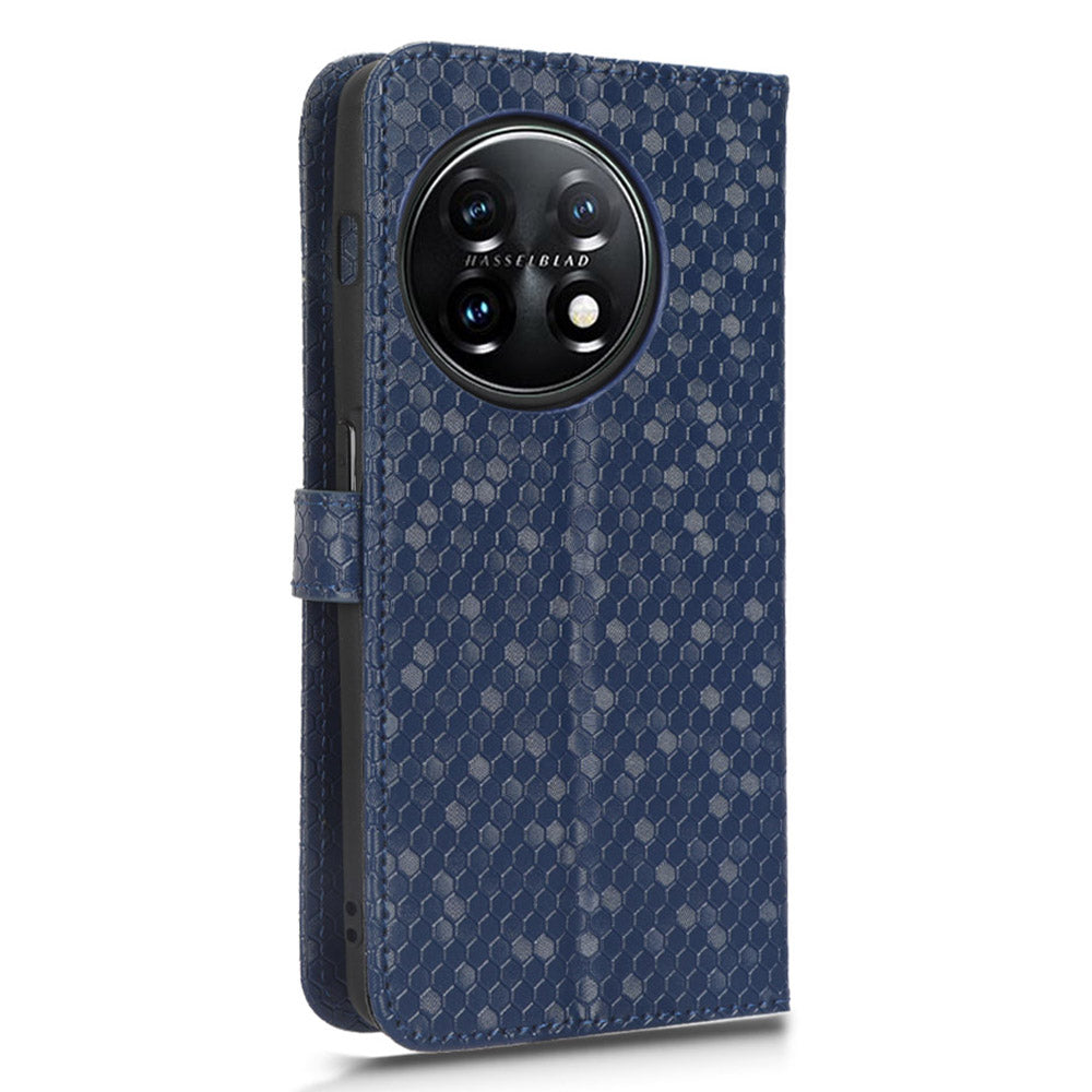 Phone Shell Case for OnePlus 11 5G, Imprinted Dot Pattern Wallet Stand PU Leather Shockproof Cover - Dark Blue