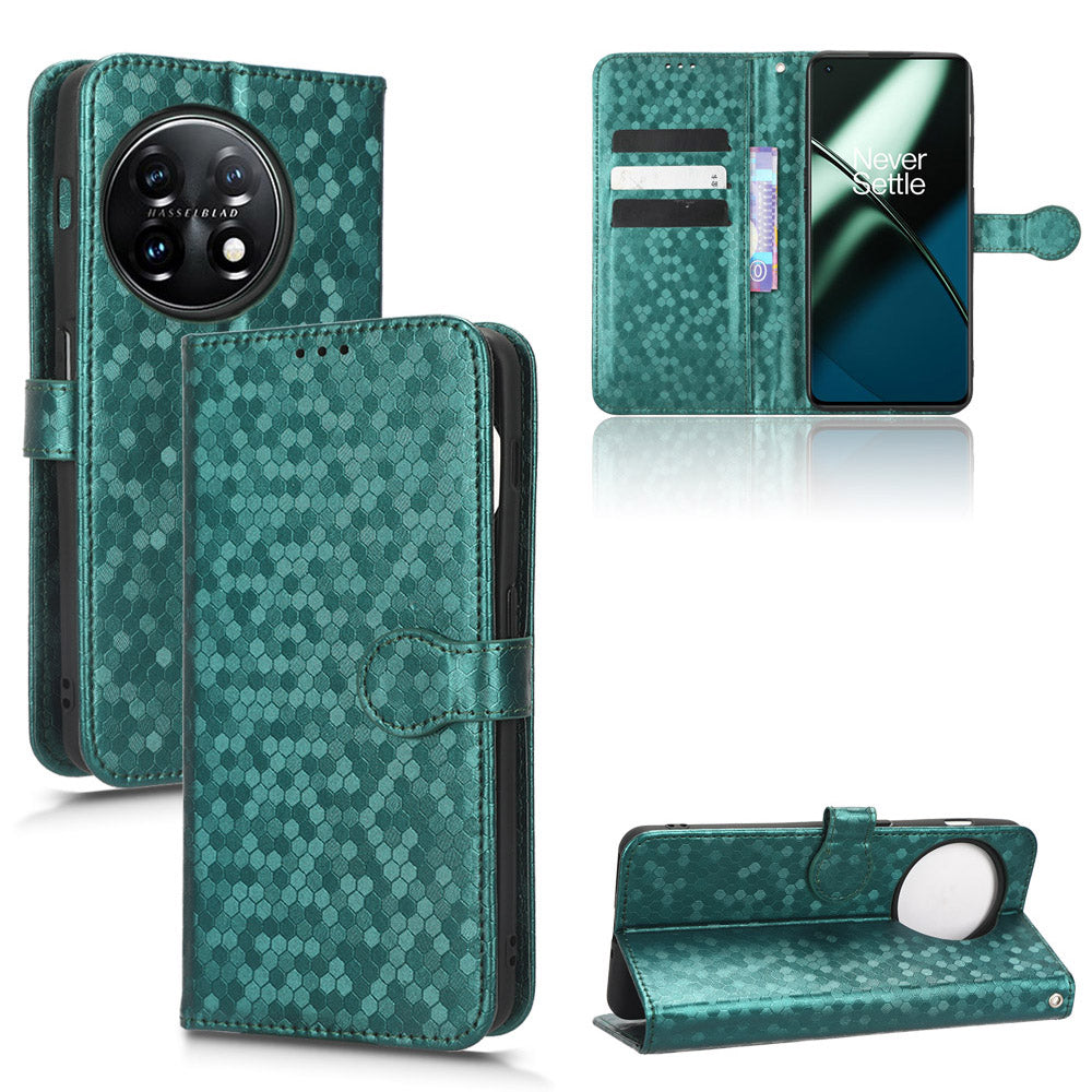 Phone Shell Case for OnePlus 11 5G, Imprinted Dot Pattern Wallet Stand PU Leather Shockproof Cover - Green
