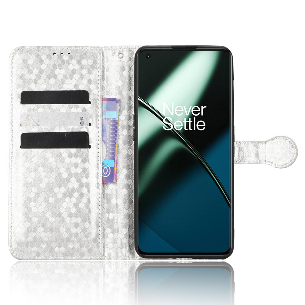 Phone Shell Case for OnePlus 11 5G, Imprinted Dot Pattern Wallet Stand PU Leather Shockproof Cover - Silver