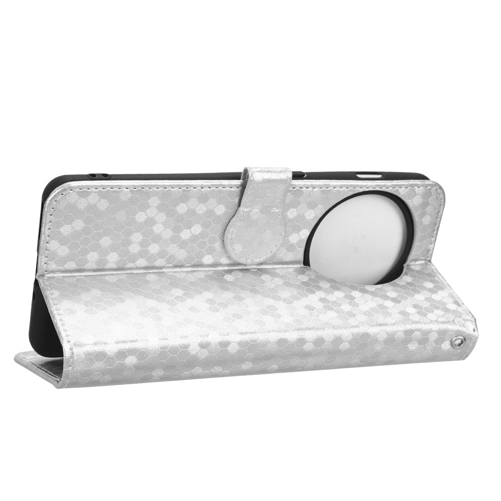 Phone Shell Case for OnePlus 11 5G, Imprinted Dot Pattern Wallet Stand PU Leather Shockproof Cover - Silver
