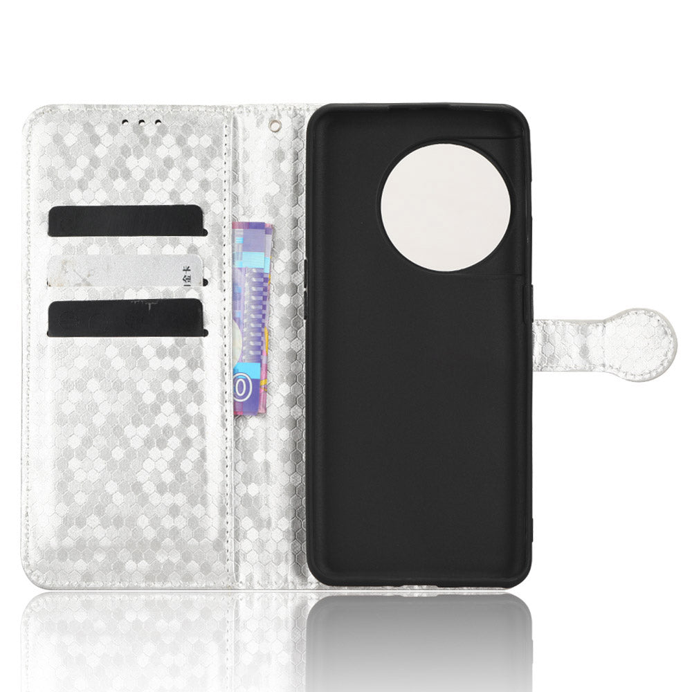 Phone Shell Case for OnePlus 11 5G, Imprinted Dot Pattern Wallet Stand PU Leather Shockproof Cover - Silver