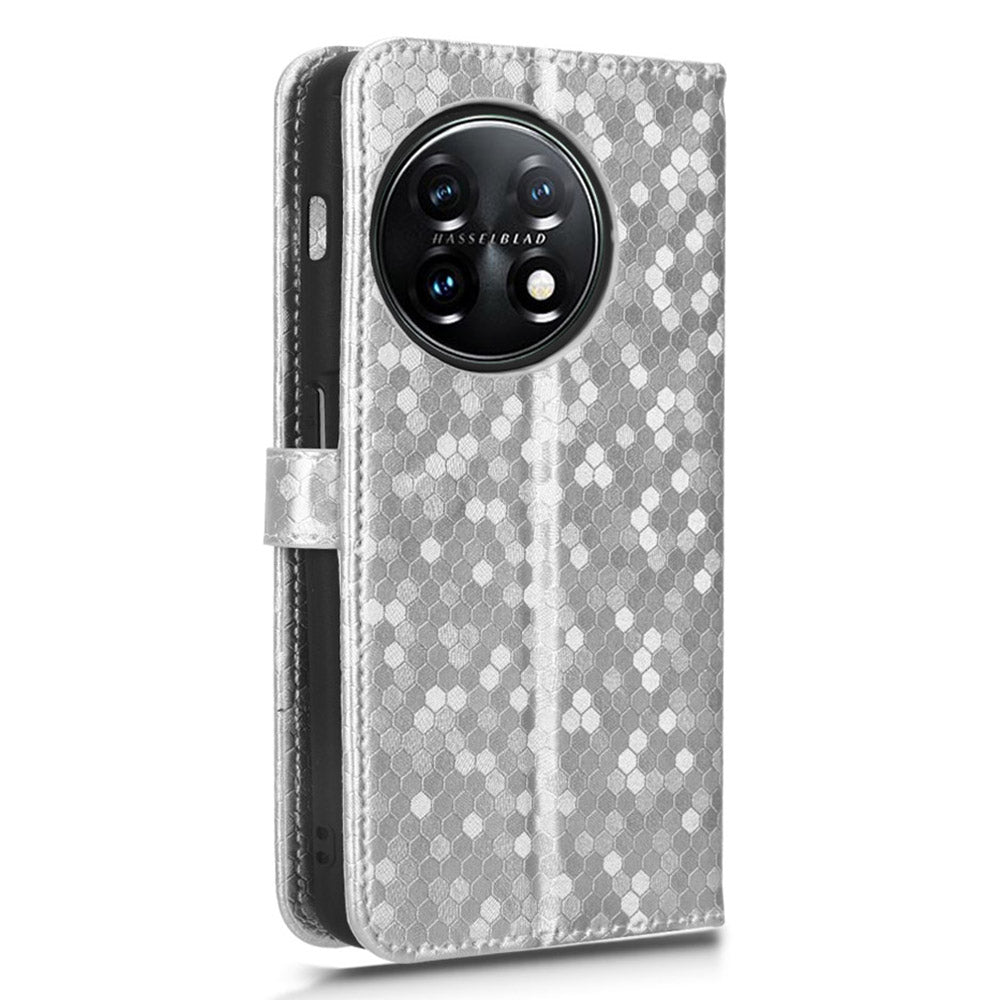 Phone Shell Case for OnePlus 11 5G, Imprinted Dot Pattern Wallet Stand PU Leather Shockproof Cover - Silver