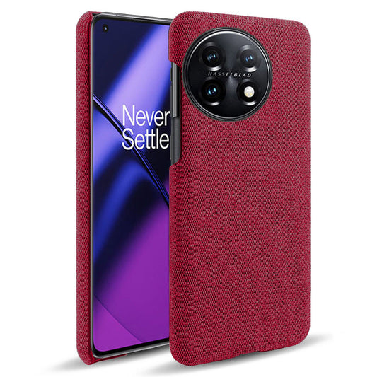 For OnePlus 11 5G Non-slip Slim Cell Phone Case Solid Color Hard PC+Cloth Shockproof Phone Cover - Red