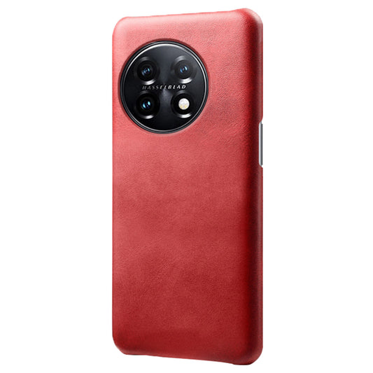 Anti-scratch Phone Cover for OnePlus 11 5G, PU Leather Coated PC Calf Textured Shockproof Mobile Phone Case - Red