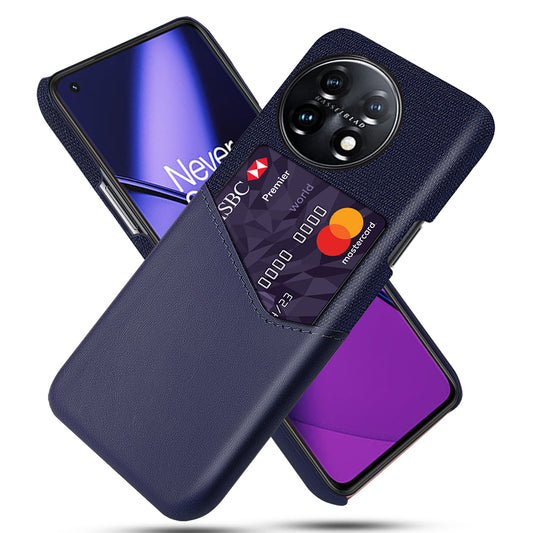 Anti-scratch Phone Cover For OnePlus 11 5G, Cloth Texture Phone Case Card Holder PU Leather Coated Hard PC Phone Shell - Blue