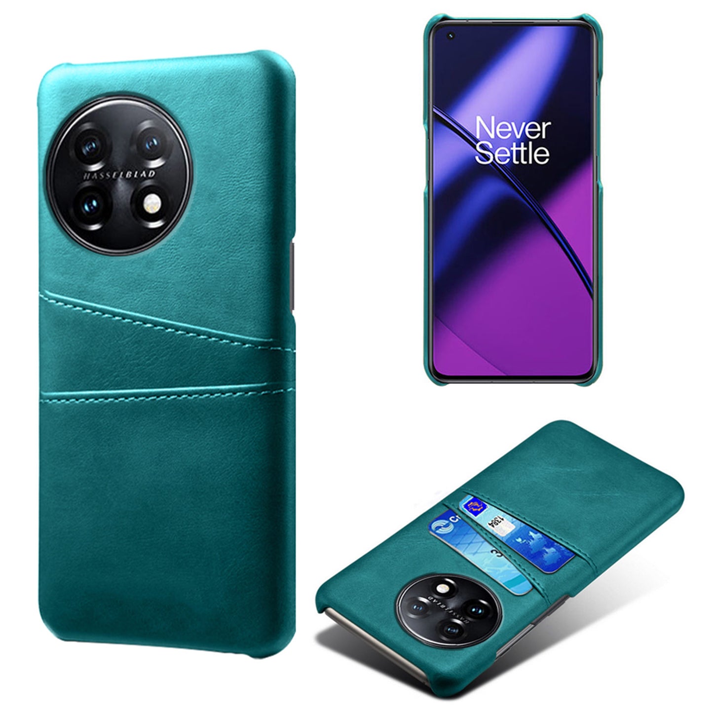 For OnePlus 11 5G Slim Phone Case with Dual Card Slots Shockproof Non-slip Cell Phone Cover - Green