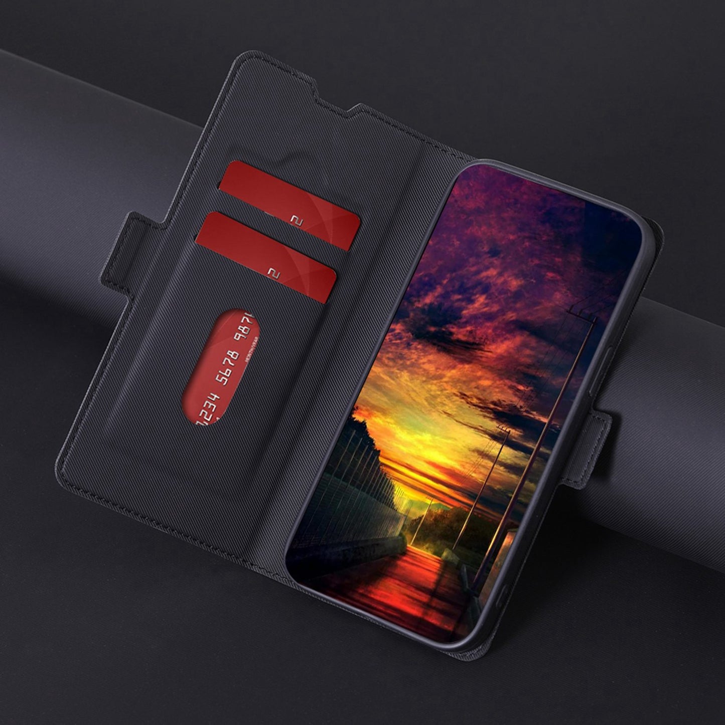 Anti-drop Phone Cover For OnePlus 11 5G, Twill Texture Stand Card Holder Anti-scratch Flip Leather Phone Case - Black