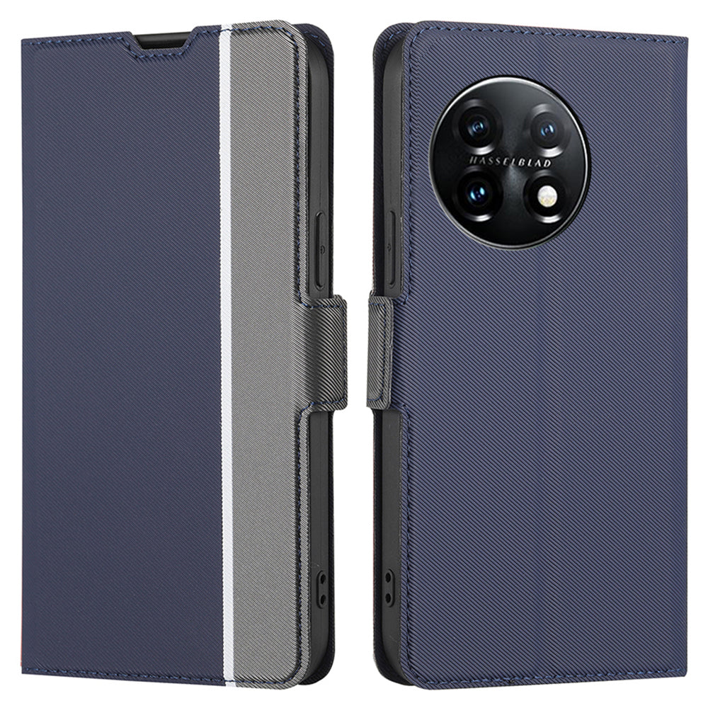 Anti-drop Phone Cover For OnePlus 11 5G, Twill Texture Stand Card Holder Anti-scratch Flip Leather Phone Case - Blue