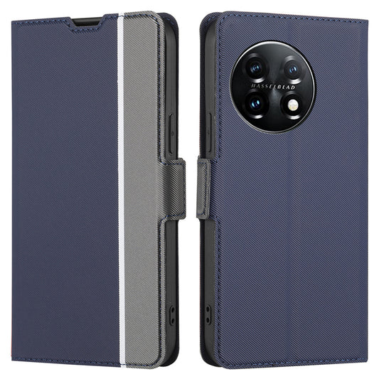 Anti-drop Phone Cover For OnePlus 11 5G, Twill Texture Stand Card Holder Anti-scratch Flip Leather Phone Case - Blue