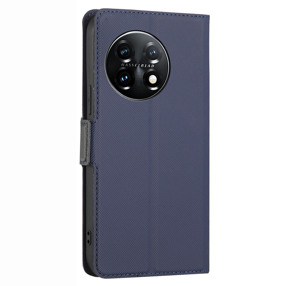 Anti-drop Phone Cover For OnePlus 11 5G, Twill Texture Stand Card Holder Anti-scratch Flip Leather Phone Case - Blue