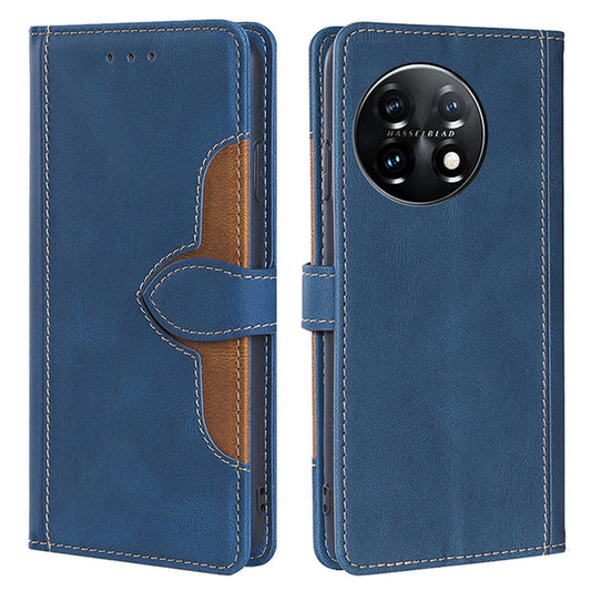 Shockproof Cell Phone Cover for OnePlus 11 5G, Straw Hat Pattern Stand Wallet Anti-scratch Mobile Phone Case - Blue