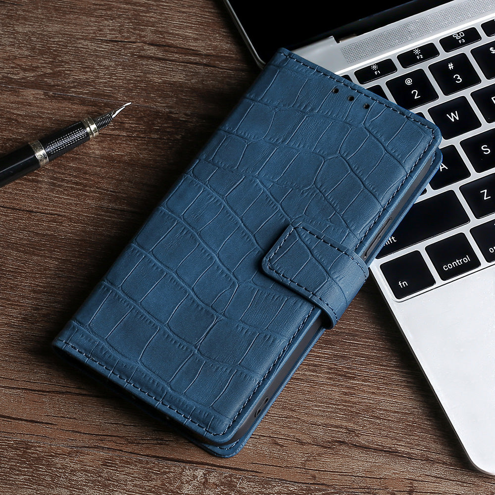 Skin-friendly Phone Case For OnePlus 11 5G, Wallet Stand Crocodile Texture PU Leather + TPU Anti-fall Cell Phone Cover - Blue