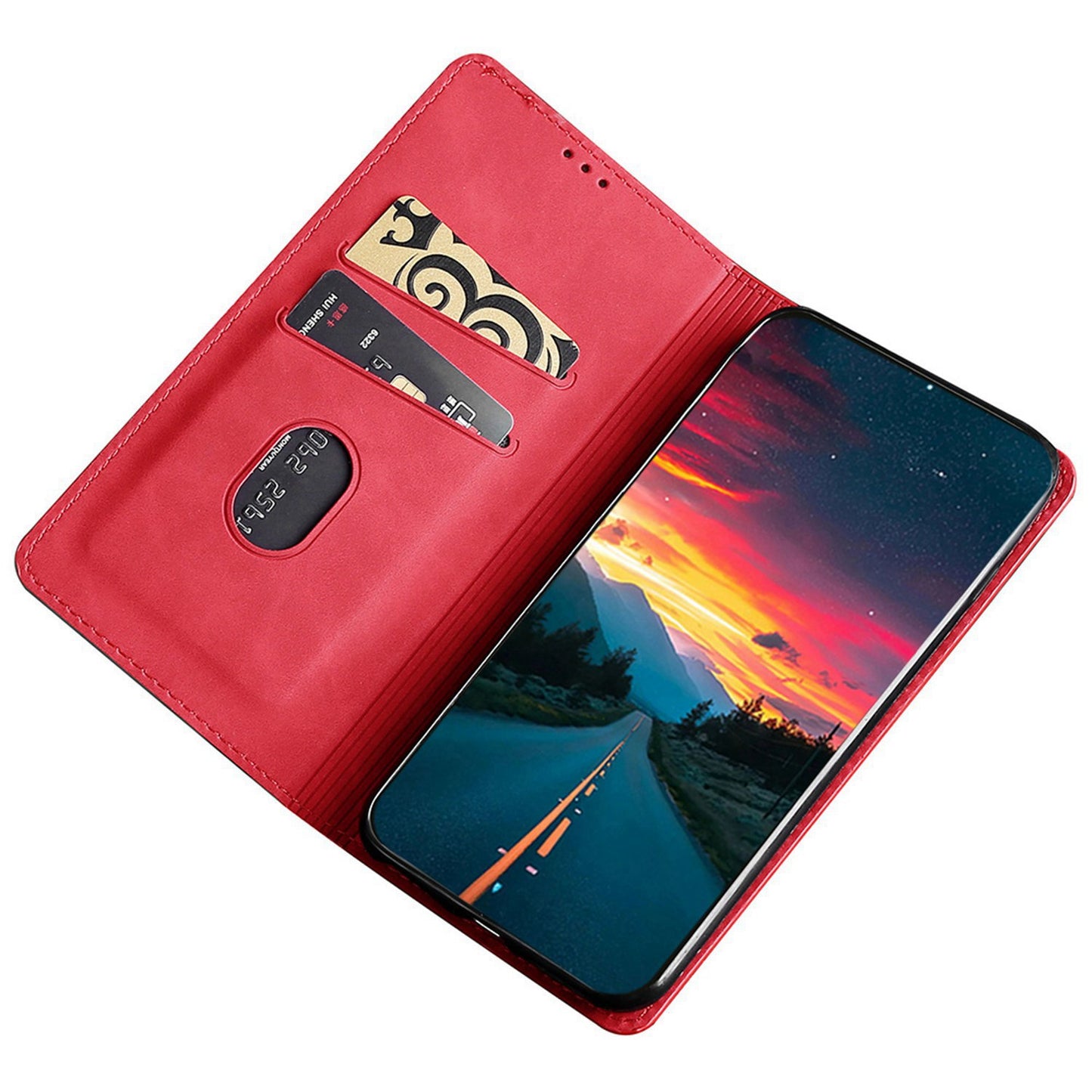 For OnePlus 11 5G Shockproof Cell Phone Cover Card Slot Stand Skin-friendly Flip Leather Phone Case - Red