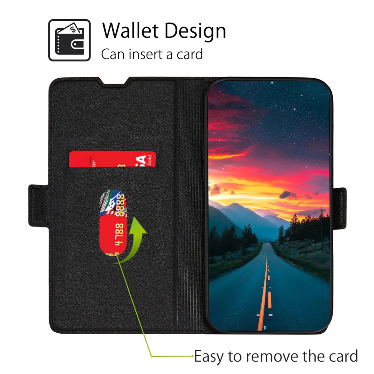 Cell Phone Cover for OnePlus 11 5G, PU Leather Card Holder Drop-proof Flip Mobile Phone Case with Stand - Black