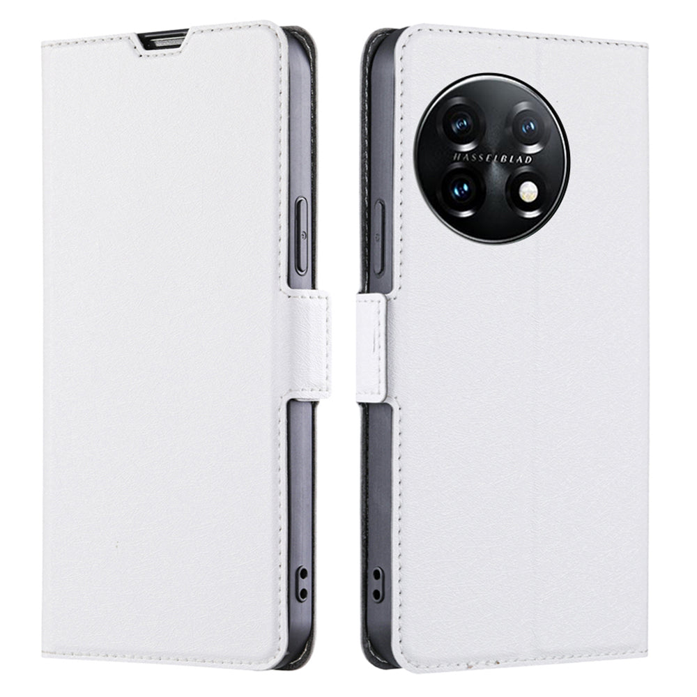Cell Phone Cover for OnePlus 11 5G, PU Leather Card Holder Drop-proof Flip Mobile Phone Case with Stand - White