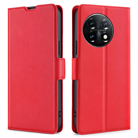 Cell Phone Cover for OnePlus 11 5G, PU Leather Card Holder Drop-proof Flip Mobile Phone Case with Stand - Red