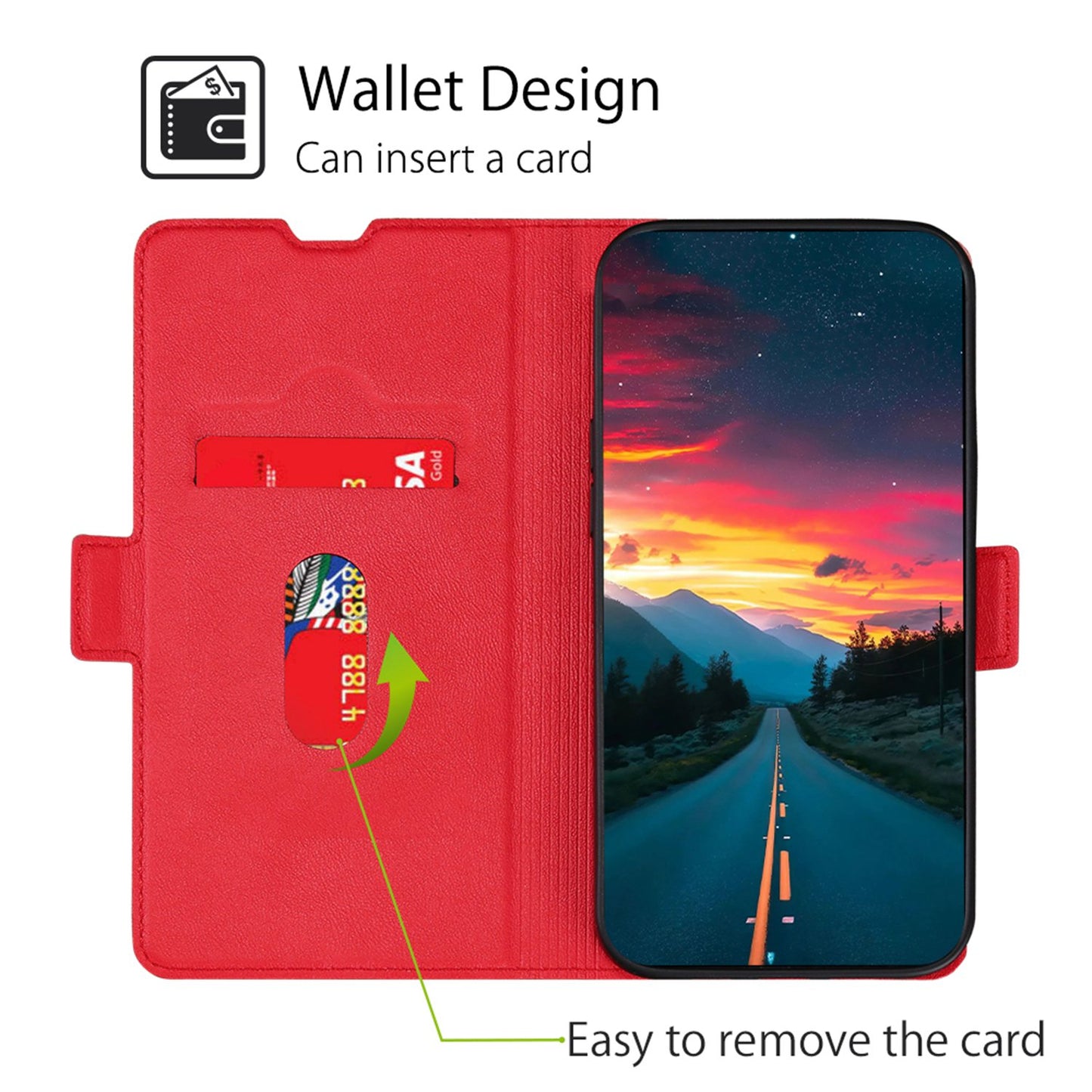 Cell Phone Cover for OnePlus 11 5G, PU Leather Card Holder Drop-proof Flip Mobile Phone Case with Stand - Red