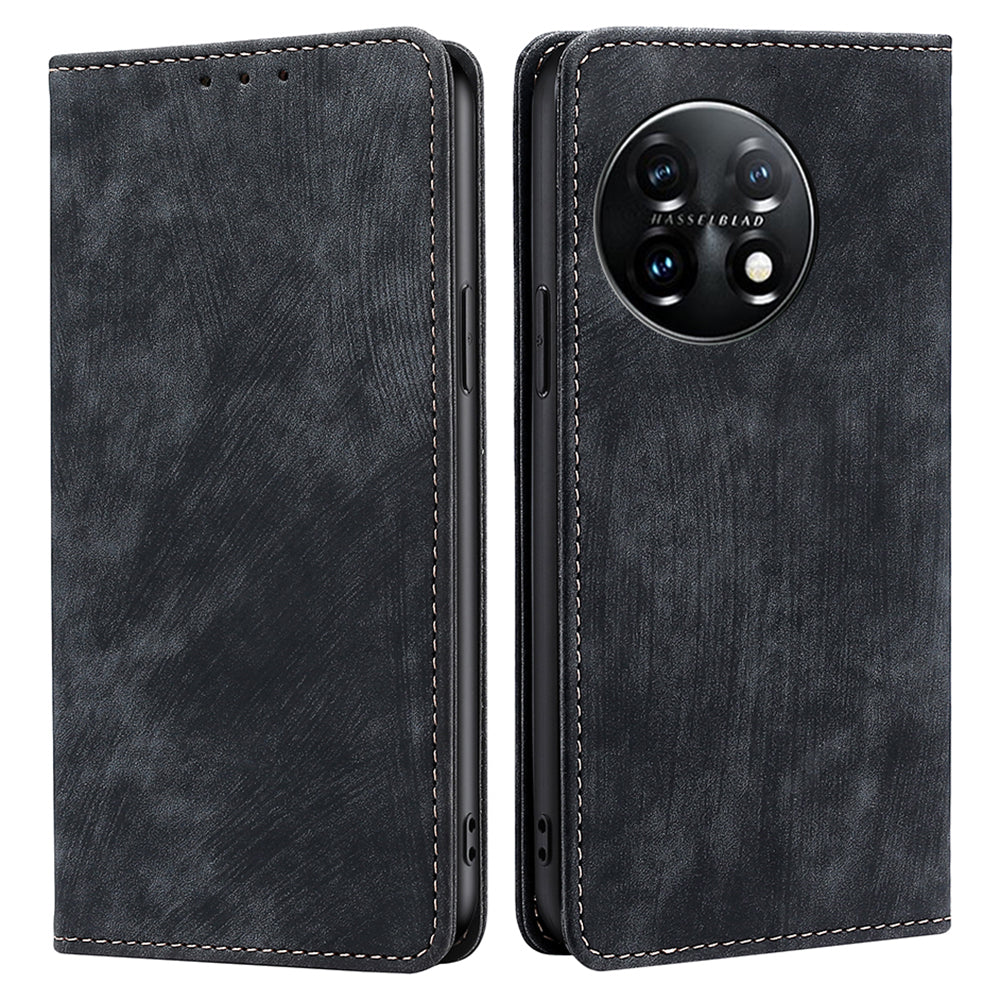 Protective Phone Cover For OnePlus 11 5G, Magnetic RFID Blocking Flip Leather Phone Case with Wallet Foldable Stand- Black
