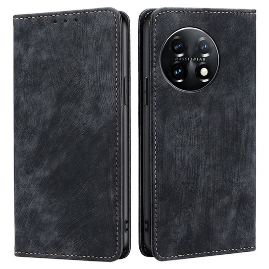 Protective Phone Cover For OnePlus 11 5G, Magnetic RFID Blocking Flip Leather Phone Case with Wallet Foldable Stand- Black