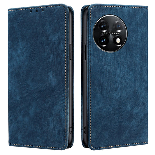 Protective Phone Cover For OnePlus 11 5G, Magnetic RFID Blocking Flip Leather Phone Case with Wallet Foldable Stand- Blue