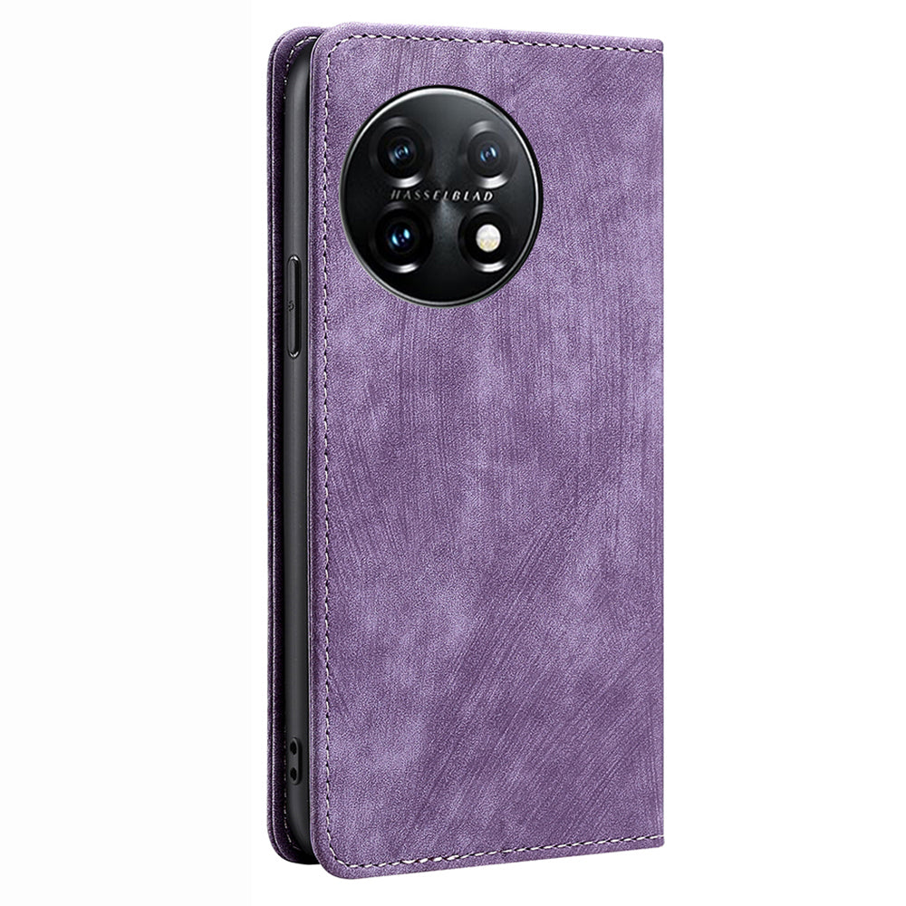 Protective Phone Cover For OnePlus 11 5G, Magnetic RFID Blocking Flip Leather Phone Case with Wallet Foldable Stand- Purple