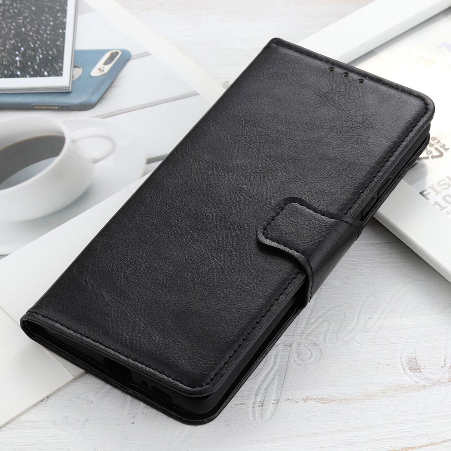 For OnePlus 11 5G Crazy Horse Texture Scratch-resistant Phone Case Wallet Stand PU Leather Cell Phone Cover - Black