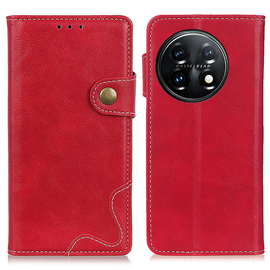 For OnePlus 11 5G S-shaped Texture Phone Case Stand Wallet Protective Cell Phone Flip Cover - Red