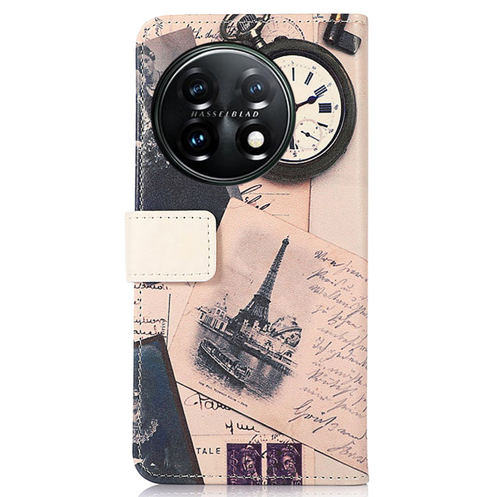 For OnePlus 11 5G Pattern Printing Phone Case PU Leather Stand Wallet Flip Cover - Tower and Feather