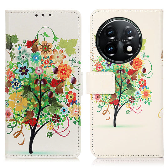 For OnePlus 11 5G Pattern Printing Phone Case PU Leather Stand Wallet Flip Cover - Fruit Tree