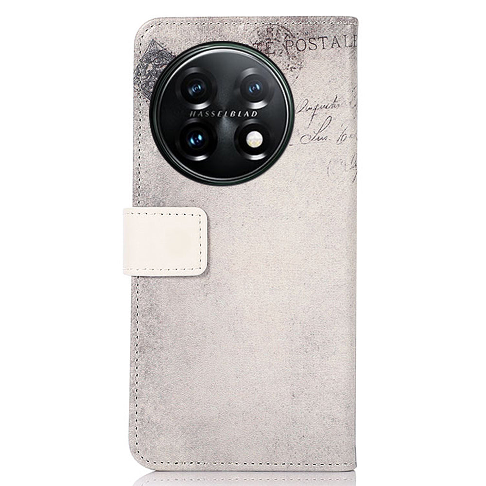 For OnePlus 11 5G Pattern Printing Phone Case PU Leather Stand Wallet Flip Cover - Cat and Heart