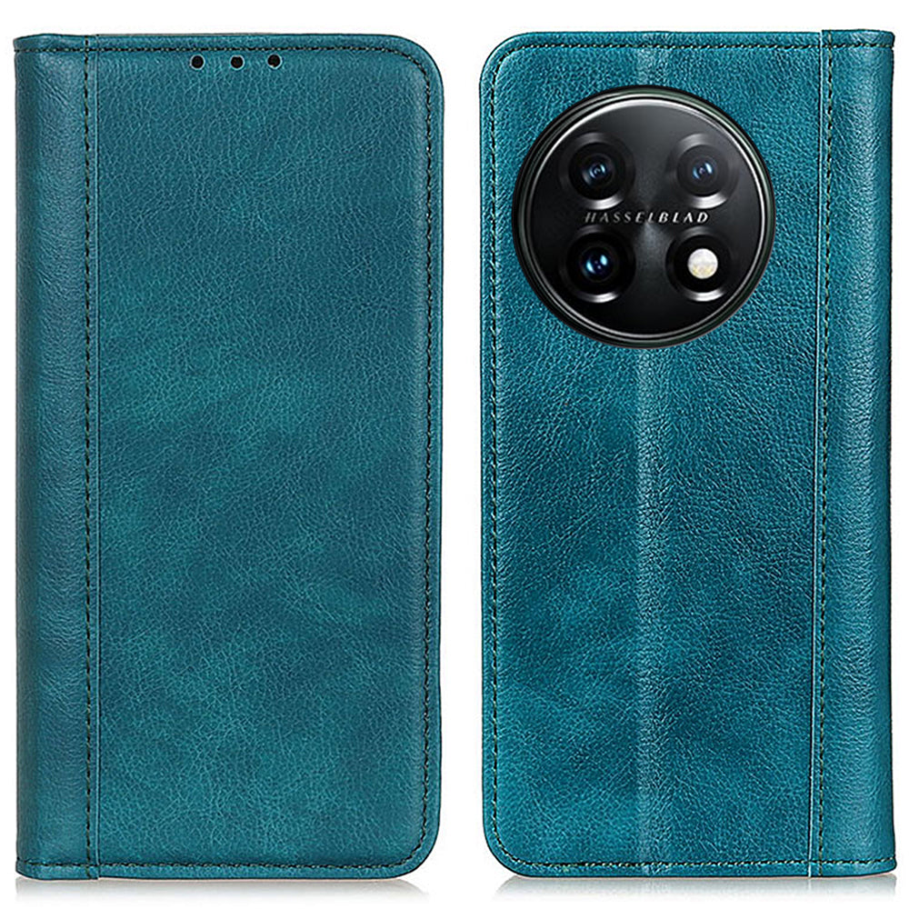 For OnePlus 11 5G Split Leather Stand Phone Case Litchi Texture Wallet Protection Cover - Green