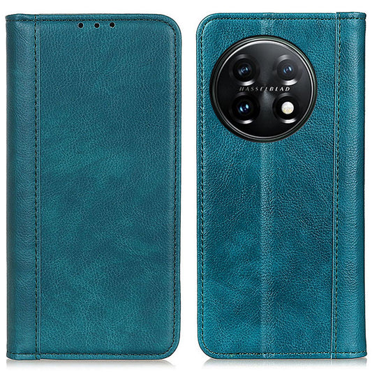 For OnePlus 11 5G Split Leather Stand Phone Case Litchi Texture Wallet Protection Cover - Green