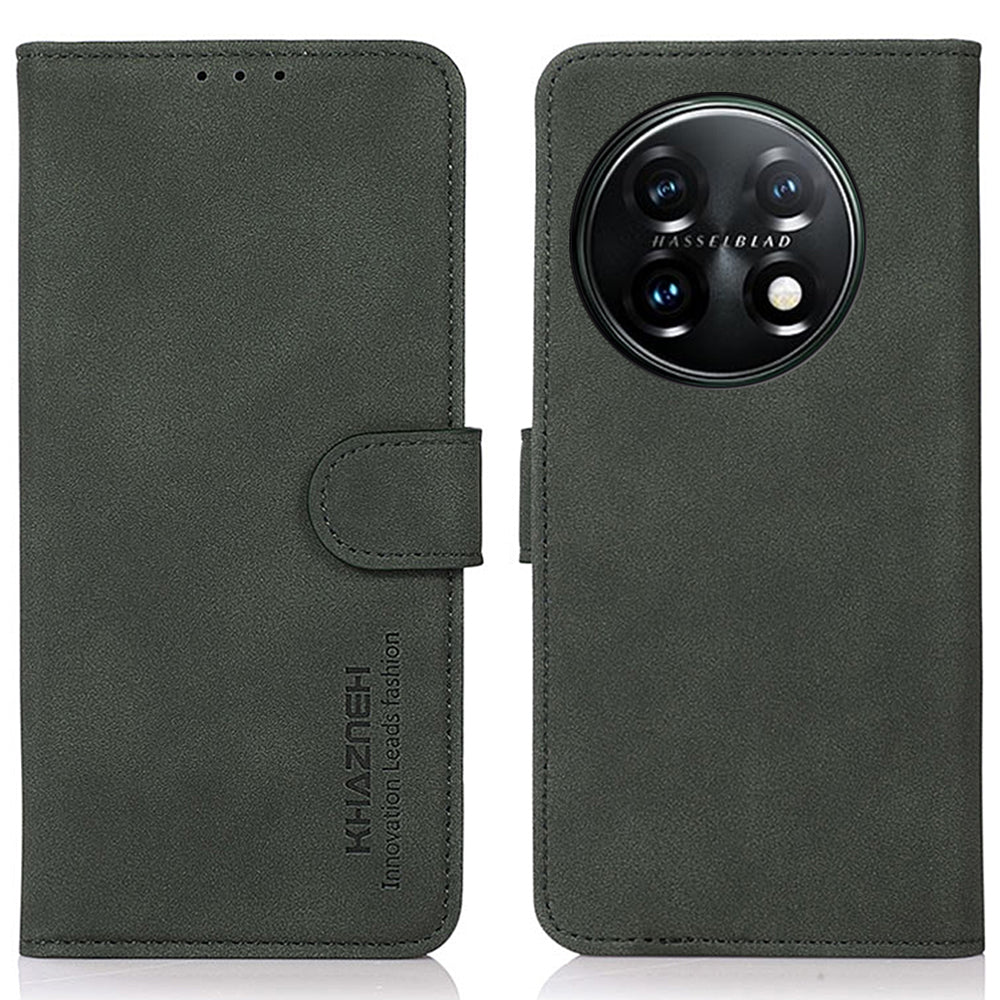KHAZNEH PU Leather Phone Case for OnePlus 11 5G Textured Magnetic Clasp Stand Wallet Cover - Green